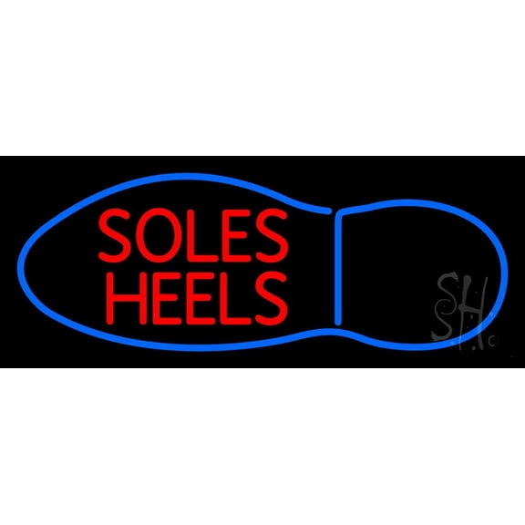 Soles Heels LED Neon Sign 10 x 24 - inches, Black Square Cut Acrylic Backing, with Dimmer - Bright and Premium built indoor LED Neon Sign for store interior Décor, Storefront.