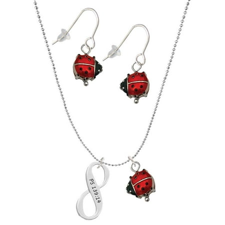 Delight Jewelry Silvertone Psalm 139:14 Infinity Sign Red Lucky Ladybug Necklace and Dangle Earrings Set Delight Jewelry Silvertone Psalm 139:14 Infinity Sign Red Lucky Ladybug Necklace and Dangle Earrings Set