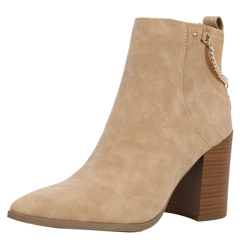 Lace Stacked Block Heel Ankle Bootie 