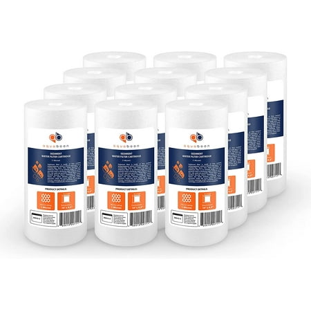 

Aquaboon 12-Pack of 1 Micron 10 Sediment Water Filter Replacement Cartridge | Whole House Sediment Filtration | Compatible with W15-PR HD-950 WFHD13001B GXWH35F GXWH30C HF45-10BLBK10PR