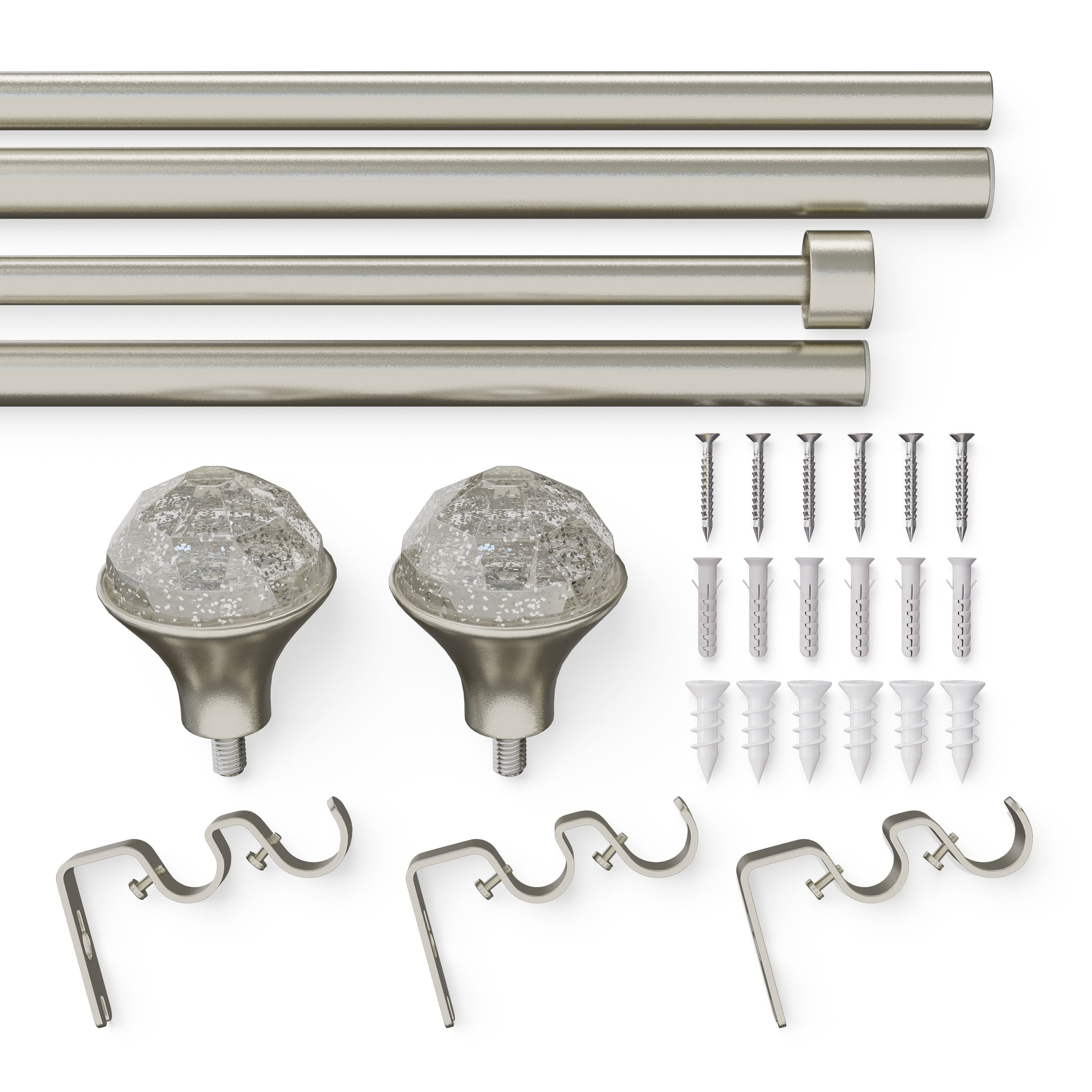 Mainstays Kids 3/4" Satin Nickel Faceted Gem Adjustable Double Curtain Rod, 28"-48"