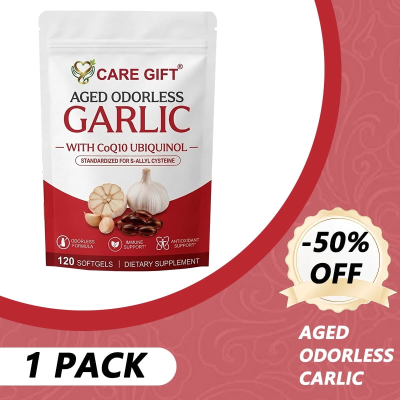 Care Gift Odorless Garlic Softgels with CoQ10 Ubiquinol & SAC Extract, Heart & Immune Health Dietary Supplement, 120 Count
