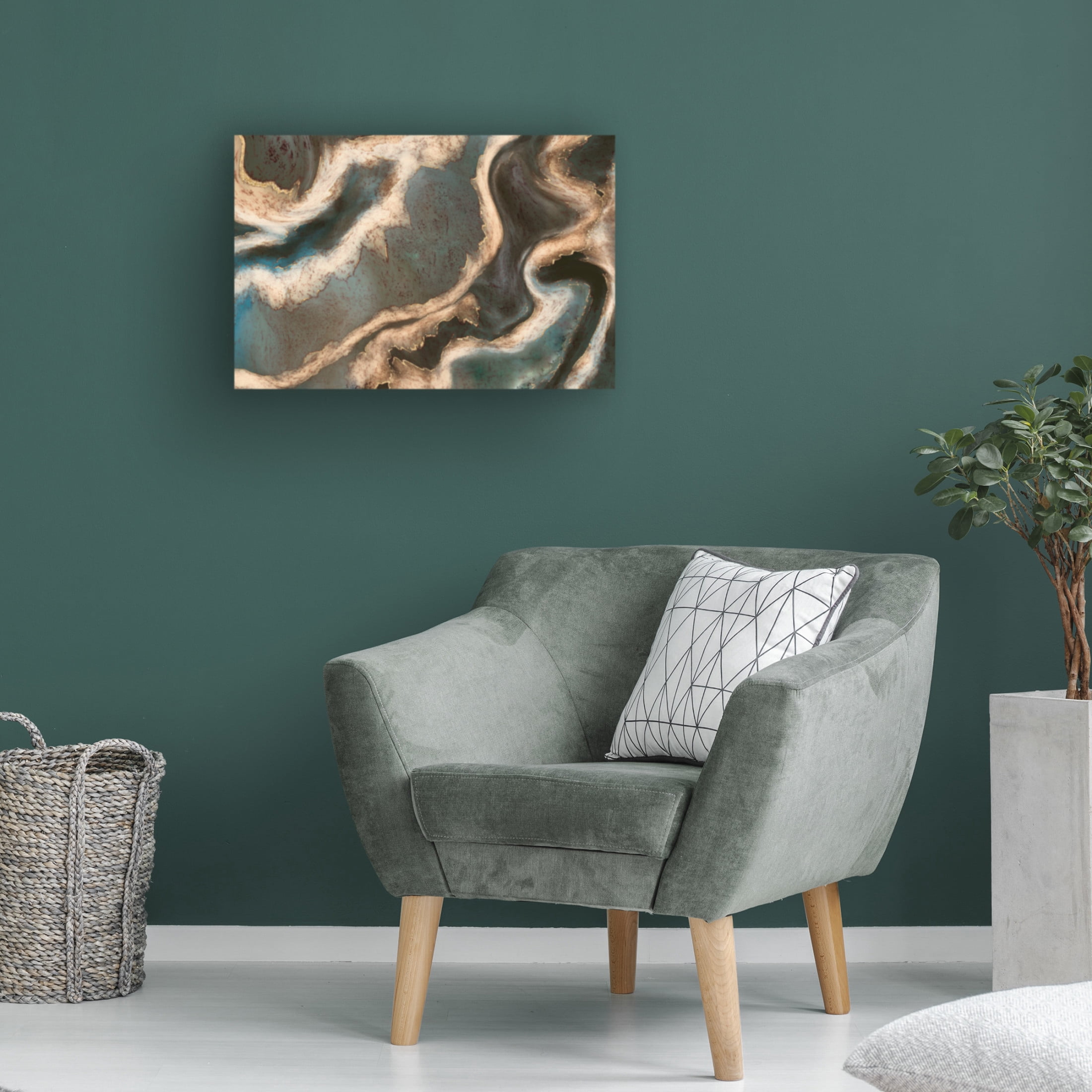 Canvas Wall Art - Bilge Paksoylu 'Alcohol Ink Green Blue Gold Beige' Wall Art for Living Room, Bedroom, or Office D?cor by Trademark Fine Art - 47 x 30 Inches