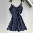 thumbnail image 2 of Women's Satin Chemise Nightgown Lace Trim Silk Slip Dress Sexy V Neck Sleepwear Dark Blue XL, 2 of 4