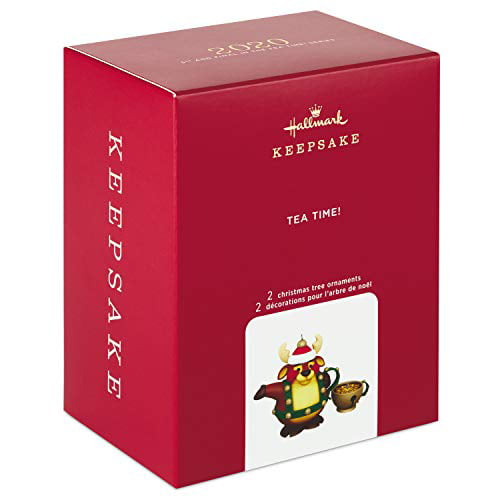 Set of 2 Tea Time Reindeer Teapot and Jingle Bell Teacup Hallmark Keepsake Christmas Ornaments 2020 Porcelain