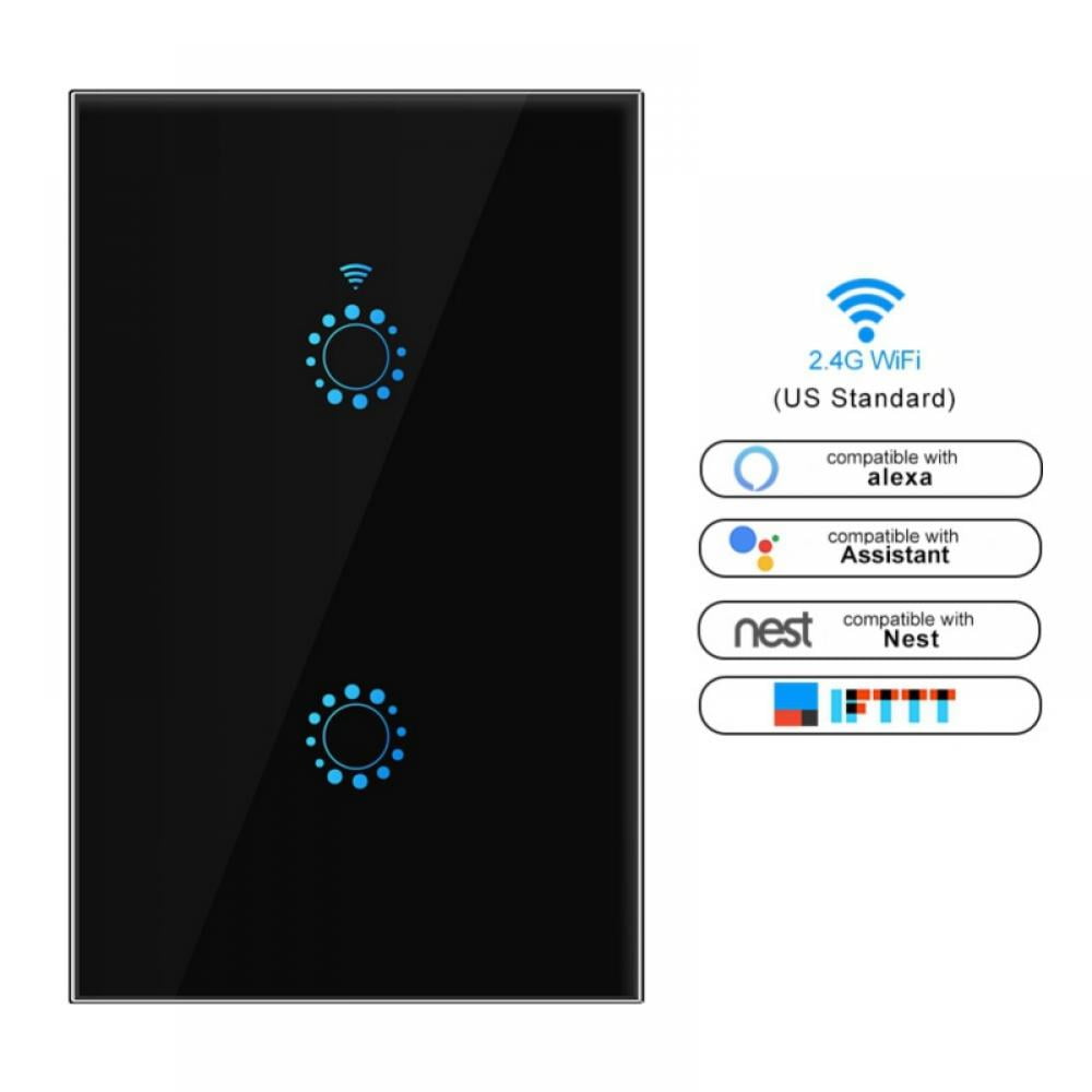 2 Gang WiFi Remote Smart Glass Panel Touch US Wall Light Switch for Alexa IFTTT 