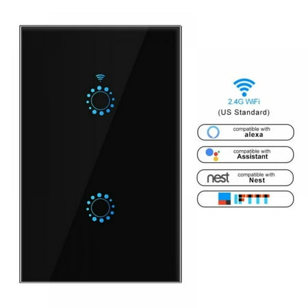 

WiFi Smart Wall Light Touch Panel Switch Alexa Google App Remote Control Wall Switch 2 Gang