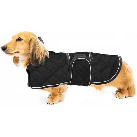 Warm Thermal Quilted Dachshund Coat Dog Winter With Fleece Lining Outdoor Apparel Adjustable Bands For Medium Large Black L Canada Warm Thermal Quilted Dachshund Coat, Dachshund Winter Coat With Hood