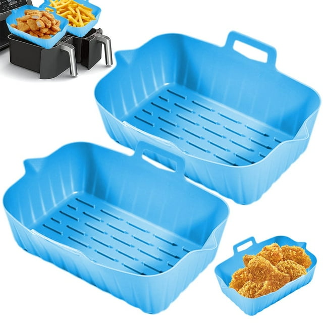 2PCS Air Friteuse Pot de Silicone avec Poignée Réutilisable Air Friteuse Doublure Résistant à la Chaleur Air Friteuse Panier en Silicone Rectangle Cuisson Pan Air Friteuse Accessoires Doublures