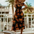 thumbnail image 2 of USSUMA Pleated Floral Print Beach Dresses for Women Casual Summer Off Shoulder Short Sleeve Plus Maxi Sundresses Women Flowy Swing Long Boho Vacation Sun Dress Wedding Guest, 2 of 7