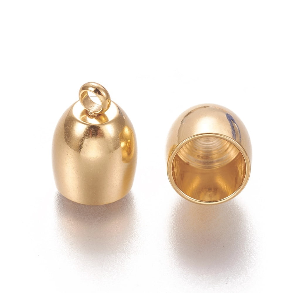 50pcs 201 Stainless Steel Cord Ends End Caps Barrel Golden 13x10mm Hole: 1.8mm Inner Diameter: 8mm