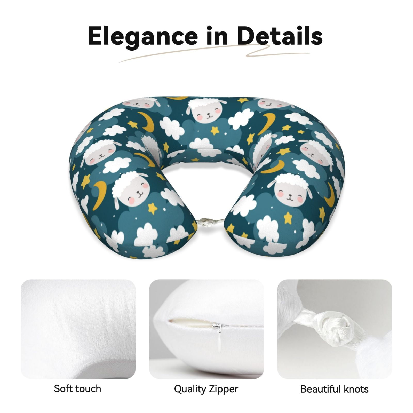Xecao Sweet Dream Lamb Print Memory Foam Cervical Neck Pillow Versatile U-Shaped Pillows for Home,Office,Camping,Travelling,Soft Washable Cover