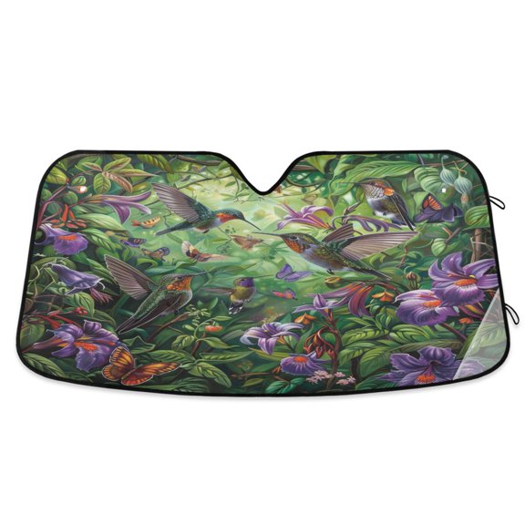 Hummingbirds Dance in Leaves Car Windshield Sun Shade Foldable Car Front Window Visor Heat and UV Protection 53x23.5