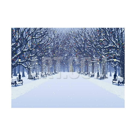 Avenue of Trees, Street Lamps and Benches in a Snow Covered Park Print Wall Art By