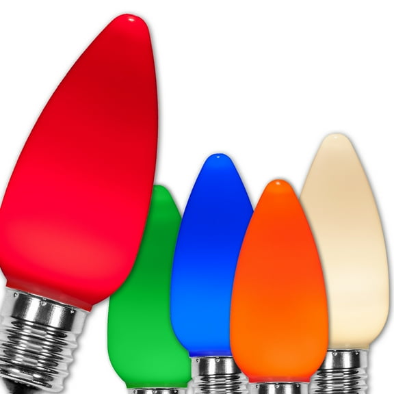 OptiCore C9 Opaque Ceramic Style Multicolor LED Christmas Lights Replacement Bulbs, Pack of 25, Shatterproof 0.84W, E17 Base