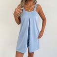 thumbnail image 4 of Daiosportswear Women's Solid Wide Strap Sleeveless Side Pocket Relaxed Fit Summer Beach Short Jumpsuit Light Blue XS(XS), 4 of 9