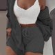 thumbnail image 1 of Trajes esponjosos sexys de tres piezas, cárdigan con capucha de terciopelo de felpa, abrigo, pantalones cortos y Top corto, conjuntos de chándal para mujer, sudaderas deportivas informales Tan Jianjun unisex, 1 of 2