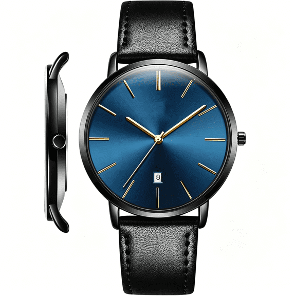 DESIGNICE Watches for Men Minimalist Ultra Thin Fashion Casual Analog Quartz Date Watch Waterproof Slim Simple Big Face Dress Mens Wrist Watches with Retro Leather Band for Men Reloj Para Hombre