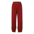 thumbnail image 6 of IDALL Linen Pants Women Wide Leg Pants Woman Women Fashion Solid Color Cotton Flax Elastic Long Pants Beach Leisure Trousers Loose Baleaf Pants Women Baggy Pants Red XL, 6 of 6