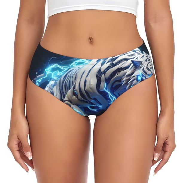 Balery Futuristic Blue Light White Tiger Ropa Interior de Algodón para Mujer con Dibujo – Braguitas Cómodas y Elásticas, Estilo Clásico-Medium