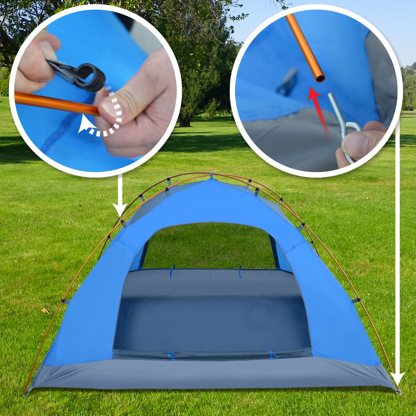Strong Camel Portable 1-2 Persons Backpacking Tent Double Layer Outdoor Waterproof Camping Hiking-Blue