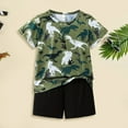 thumbnail image 2 of SUYIDA Toddler Boy Outfits Cute Print Short Sleeve T-Shirt & Shorts Set Round Neck Comfy Holiday T Shirt Short Pants 2 Piece Suit Dark Green,9-10Y, 2 of 3
