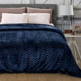 thumbnail image 2 of Whale Flotilla Flannel Fleece Queen Size 90x90 Inch Bed Blanket, Soft Velvet Lightweight Bedspread Plush Fluffy Coverlet Chevron Design Decorative Blanket for All Season, Navy Blue, 2 of 8