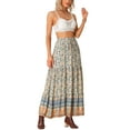 thumbnail image 2 of INSPIRE CHIC Women's Boho Skirts Floral Print Spring Summer Elastic Waist Casual Maxi Skirts XS Beige, 2 of 5