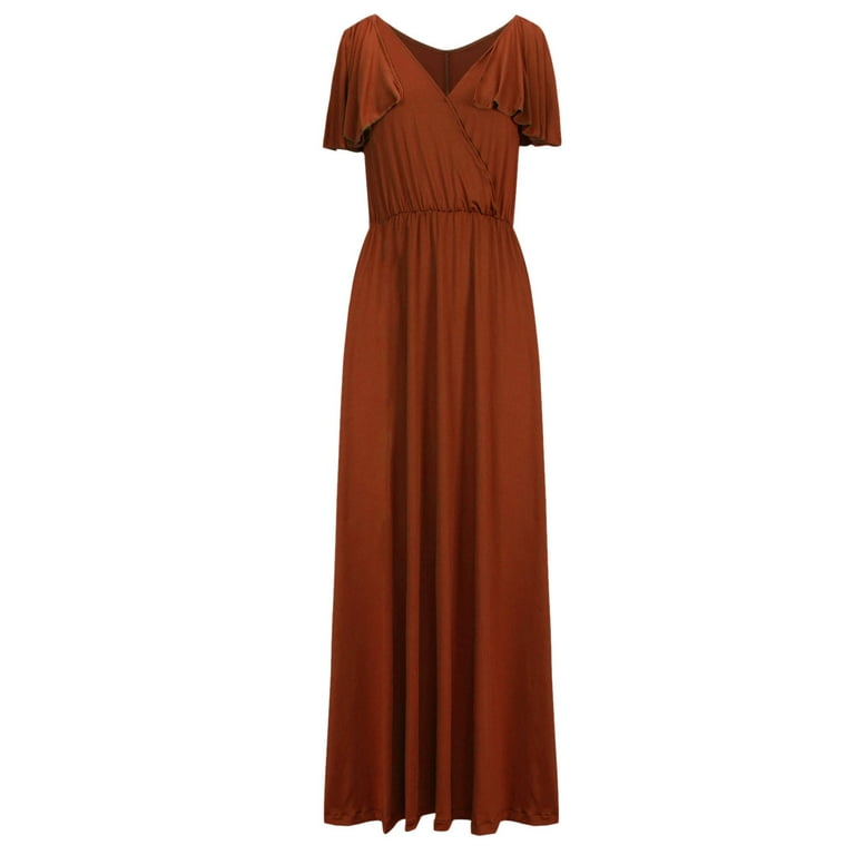 Efsteb Casual Dresses for Women V-Neck Long Evening Dress Classic Solid  Color Sundresses Casual Loose Comfy Fashion Sleeveless Spring Dresses (Brown,XXL)  - Walmart.com