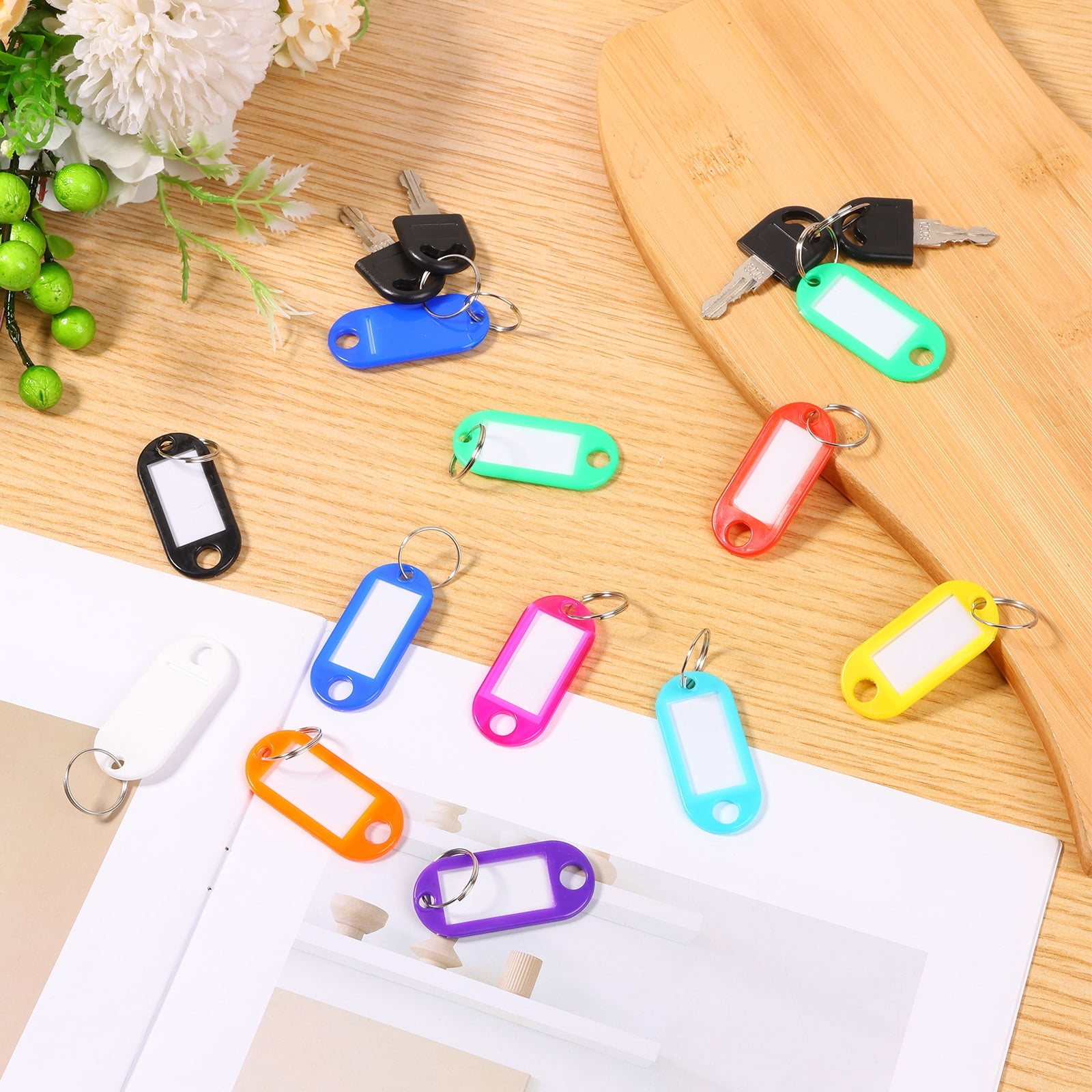 Grusce 500 Pack Tough Plastic Key Tag with Split Ring and Clear Label Window Portable Key Label for Keychain Suitcase USB Drive Toolbox