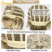 QUEENTAS Blonde Wigs for Women Layered Short Blonde Wig with Highlight Synthetic Pixie Cut Wigs with Bangs Glueless Wig Blonde Mixed Brown