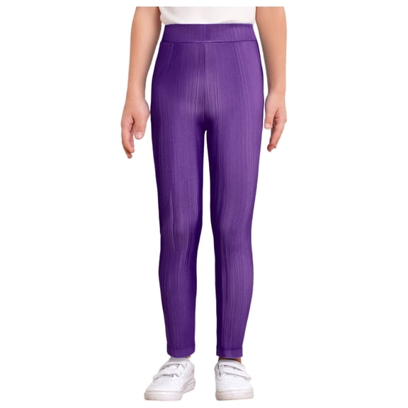 Zaldita Kids Girls Sparkly Metallic Leggings Elastic Waist Stretchy Tights Active Jazz Ballet Dance Yoga Pants Trousers Purple 5-6