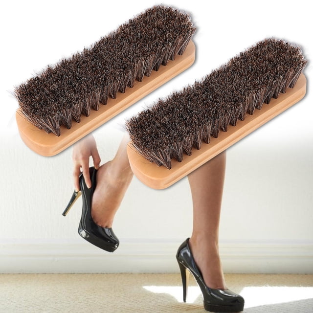 Cepillo de Pelo de Caballo Premium, Herramienta de Limpieza de Cabello Suave para Zapatos de Vestir