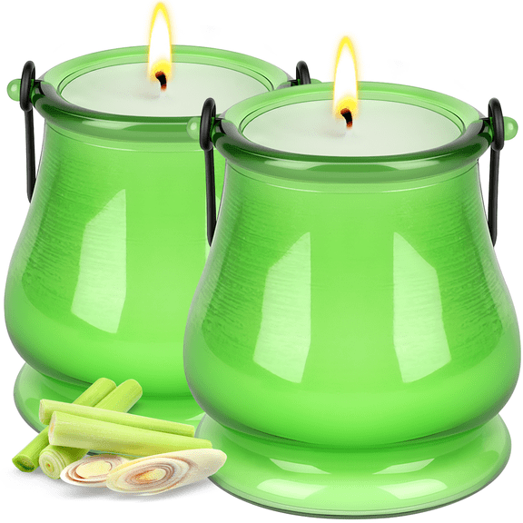 Giphtpoeet 2 Pack Citronella Scented Candles Glass Jar Soy Lemongrass Candle with Handle for Outdoor Garden