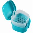 thumbnail image 1 of Blue Denture Case, Denture Cup with Strainer, Denture Bath Box False Teeth Storage Box with Basket Net Container Holder for Travel, 1 of 5