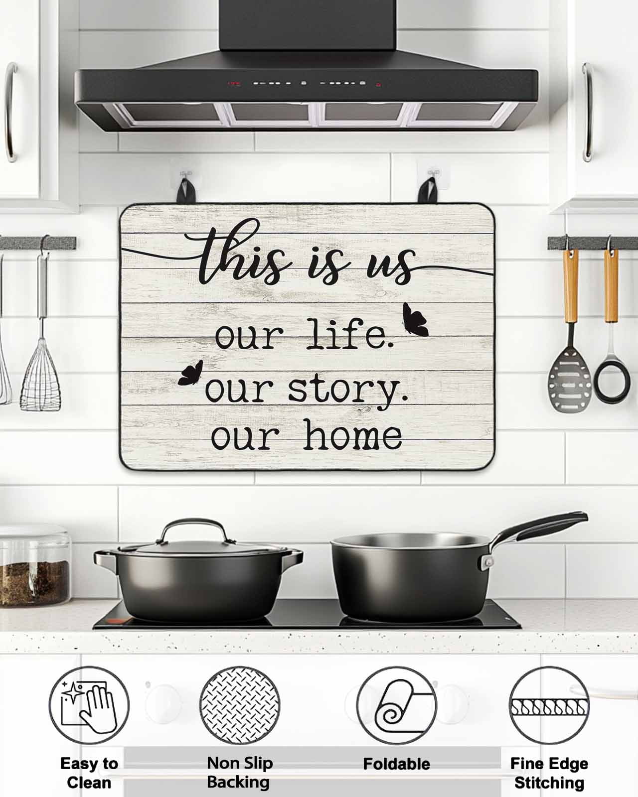 Stove Top Covers for Electric Stove, Farmhouse Butterfly Glass Stovetop Cover Protector, Rustic Retro Wooden Striped Induction Cooktop Protector Oven Mat for Kitchen Countertop 24"x21"