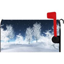Snowflake Forest Mailbox Cover Night Galaxy Star Christmas Eve Decorative Magnetic Mailbox Covers Winter Holiday Mail Box Wraps Post Letter Cover for Farmhouse Garden Standard Size 18x21 Inch