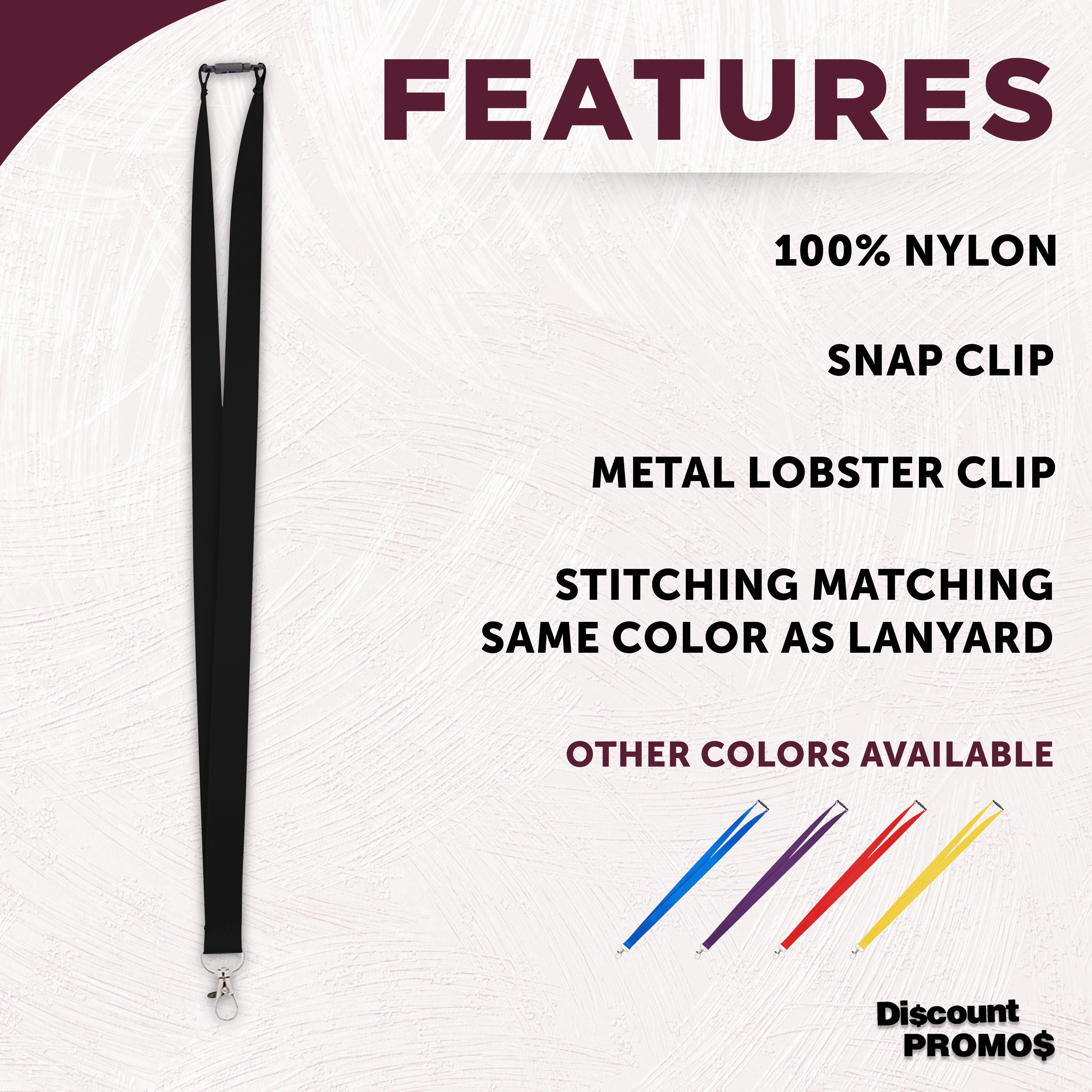 Pop Nylon Lanyards with Snap and Lobster Clip Set of 10, Bulk Pack - Perfect Item to Give to Employees, Students or Even to Sport Fans - Black