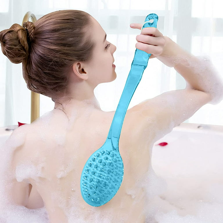 Backski Back Scrubber Anti Slip for Shower,Shower Brush Long Handle with  Stiff and Soft Bristles,Body Exfoliator for Bath or Dry Brush(Blue)