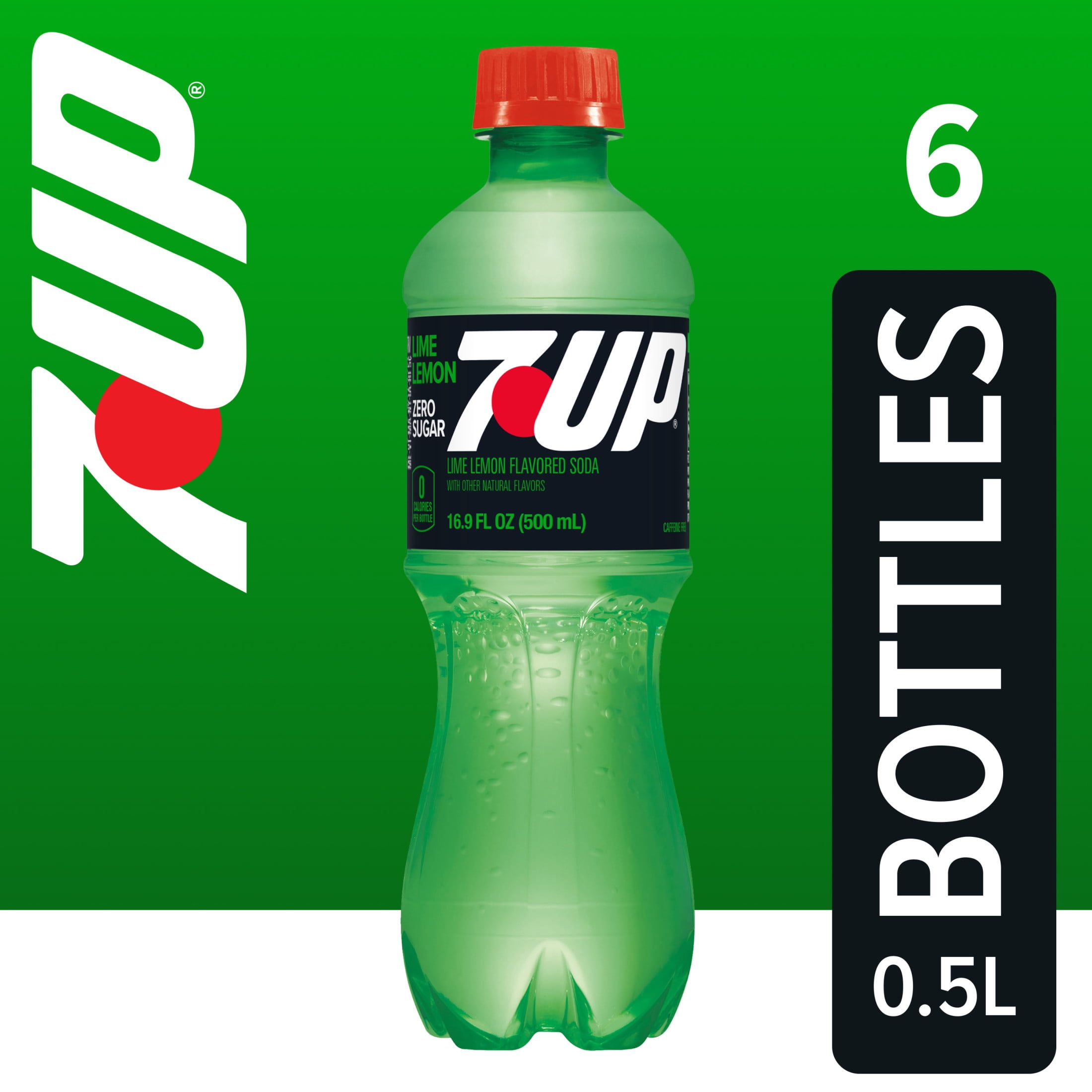 7UP Caffeine Free Zero Sugar Lime Lemon Soda Pop, 16.9 fl oz, 6 Pack Bottles