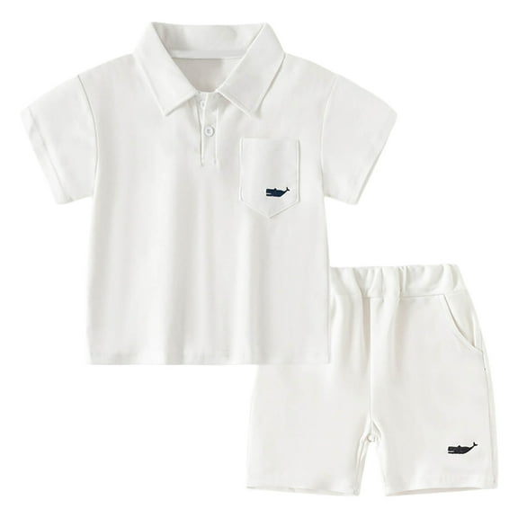 Likimi Toddler Boys Girls Outfit Set Summer Solid Color Lapel Short Sleeve Button Down Shirt With Shorts Comfortable Casual Two Piece Set White Size 5-6 Years
