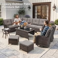 thumbnail image 3 of Bellefurn 6-Piece Outdoor Wicker Patio Furniture Set, L-Shaped Sectional Sofa with Loveseat & Swivel Rocking Chairs, All Weather Rattan Conversation Set, Beige Cushions for Backyard Porch Garden, 3 of 11