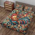 thumbnail image 2 of Lotusprinthandmade Floral Rooster Quilt Bedding Set (Fold Hem) 5 Sizes (Made in Vietnam) (80x90), Rustic Rooster And Floral Quilt Bedspread, 2 of 5