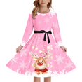 thumbnail image 2 of FAOWME Big Kids Girls Christmas Dress Long Sleeve Round Neck Reindeer Print Lace Up Front Stylish Comfortable Dresses For Party Pink 9-10 Years, 2 of 4