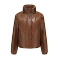 thumbnail image 2 of Fesfesfes Leather Jacket for Women Warm Long Sleeve Jacket Slim Winter Parkas Faux Leather Hoodless Coats, 2 of 5