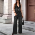 thumbnail image 4 of Conjunto de Mezclilla para Mujer, 2 Piezas, Escote en V, Sin Mangas, Pantalones Vaqueros de Pierna , Chaleco, Chaleco Vaquero. Negro XL, 4 of 8