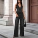 thumbnail image 4 of Conjunto de Mezclilla para Mujer, 2 Piezas, Escote en V, Sin Mangas, Pantalones Vaqueros de Pierna , Chaleco, Chaleco Vaquero. Negro S, 4 of 8