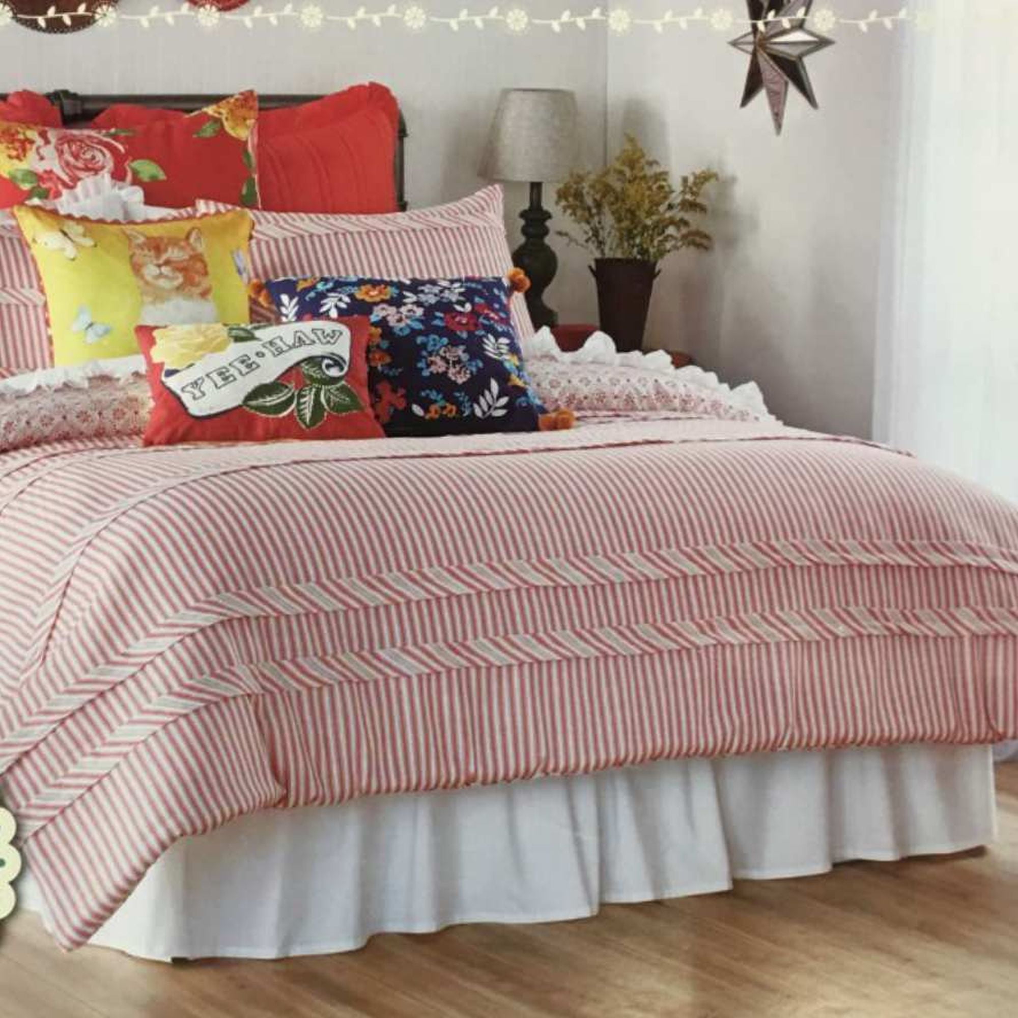 red ticking stripe duvet