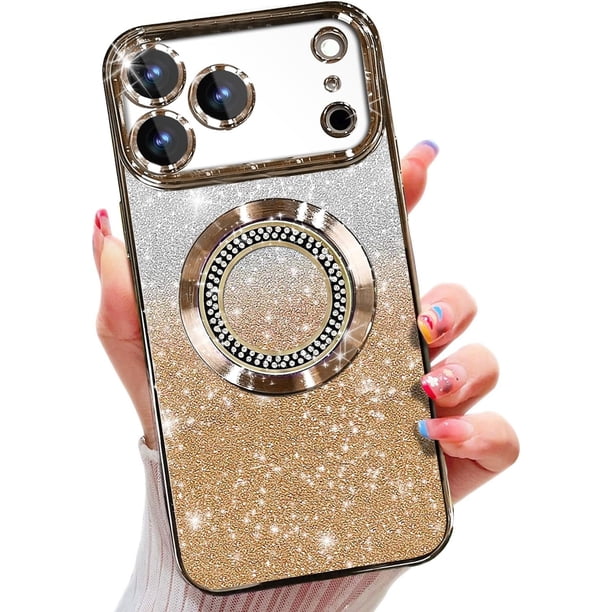 Funda magnética con purpurina para iPhone 17 Pro Max, compatible con MagSafe, protección total, delgada, a prueba de golpes y arañazos, con protector de lente de cámara, red antipolvo y brillo