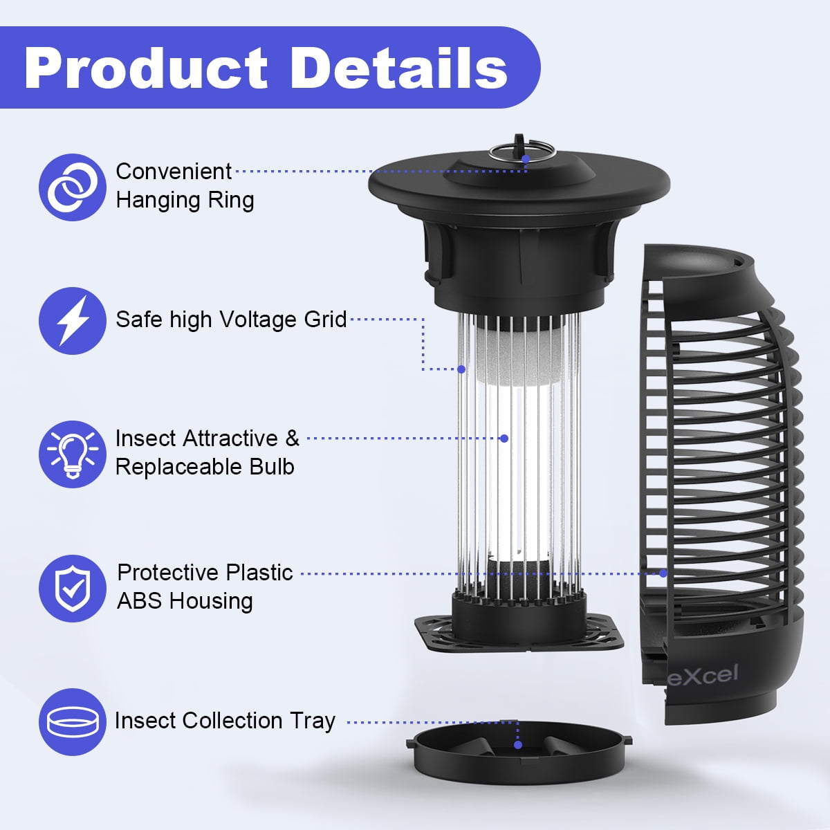 4000V Bug Zapper indoor Outdoor Electric, Mosquito Zapper, Fly Traps, Fly Zapper, Mosquito Killer for Home Patio Backyard - Round